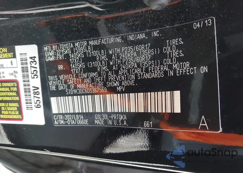 2013 Toyota Sienna Xle V6 8 Passenger из США, поврежденный, VIN 5TDYK3DC6DS367569